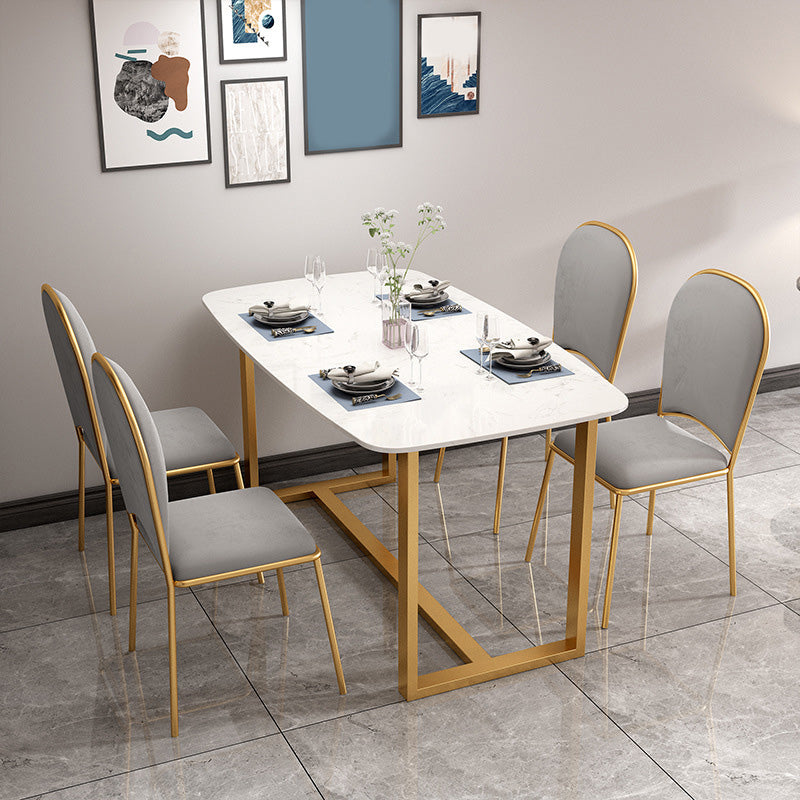 Rectangle Trestle Dining Table Glam Faux Marble Table for Dining Room