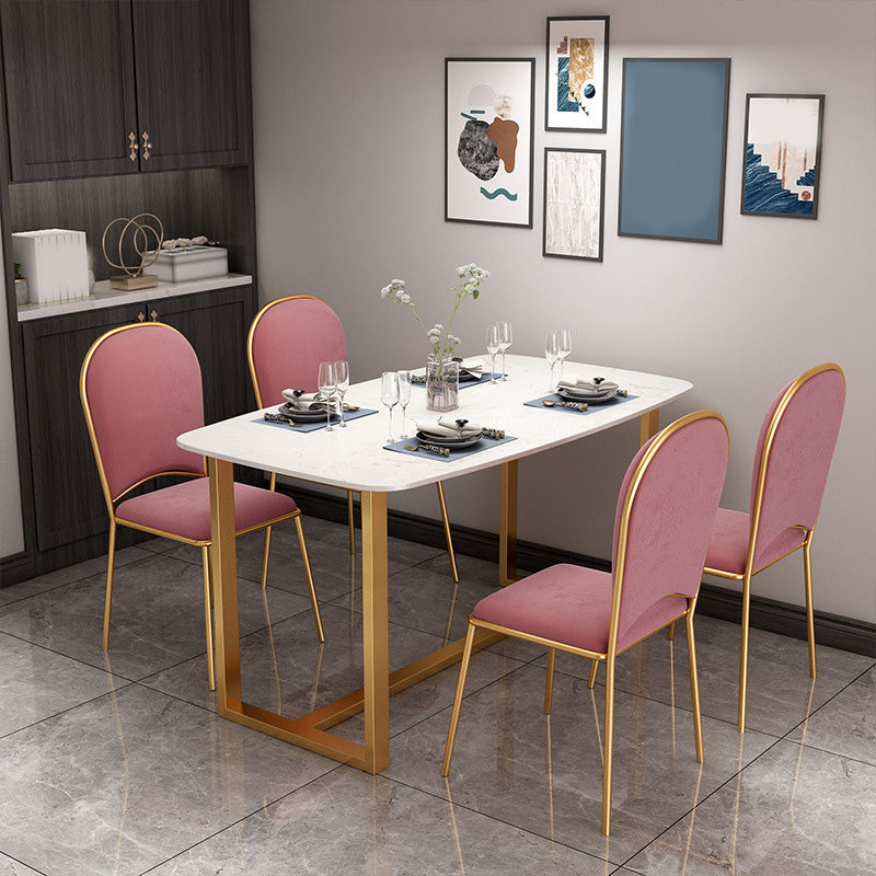 Rectangle Trestle Dining Table Glam Faux Marble Table for Dining Room