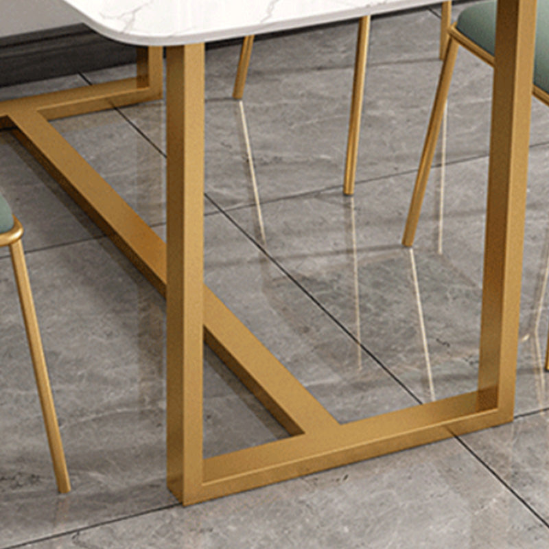 Rectangle Trestle Dining Table Glam Faux Marble Table for Dining Room