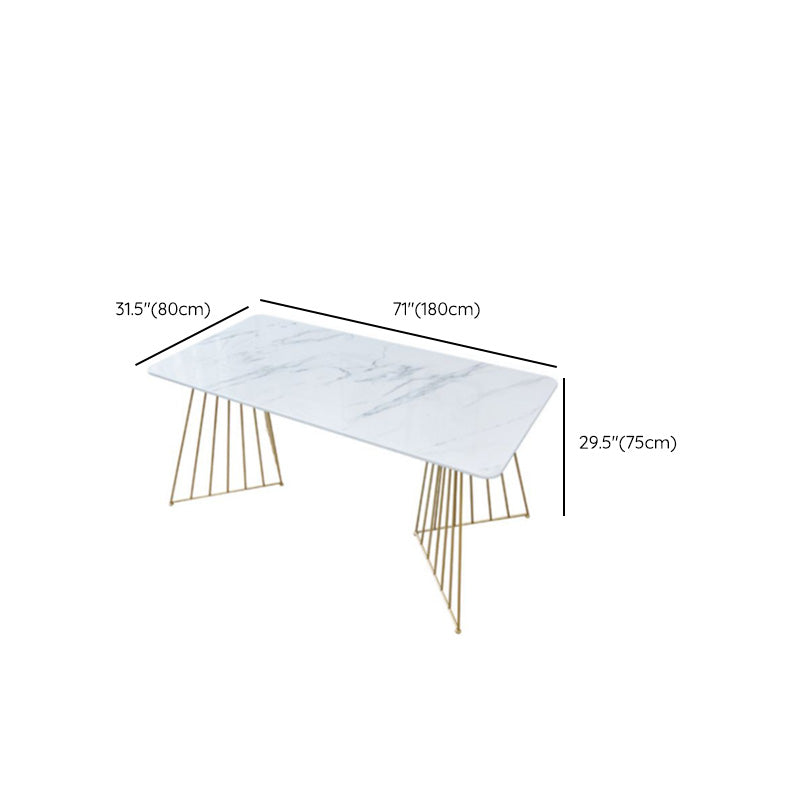 Rectangle Double Pedestal Dining Table Glam Faux Marble Table for Kitchen