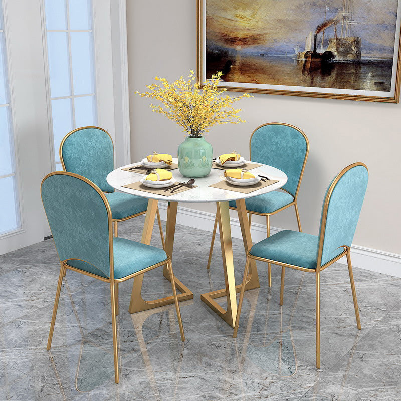 Round Golden Base Dining Table Glam Faux Marble Table for Kitchen