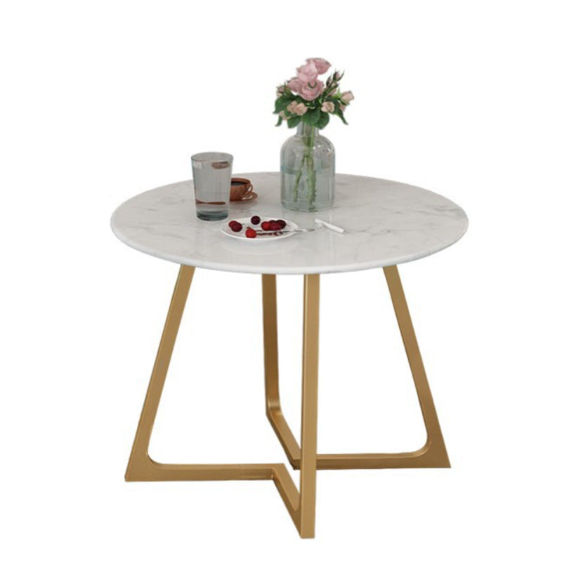 Round Golden Base Dining Table Glam Faux Marble Table for Kitchen
