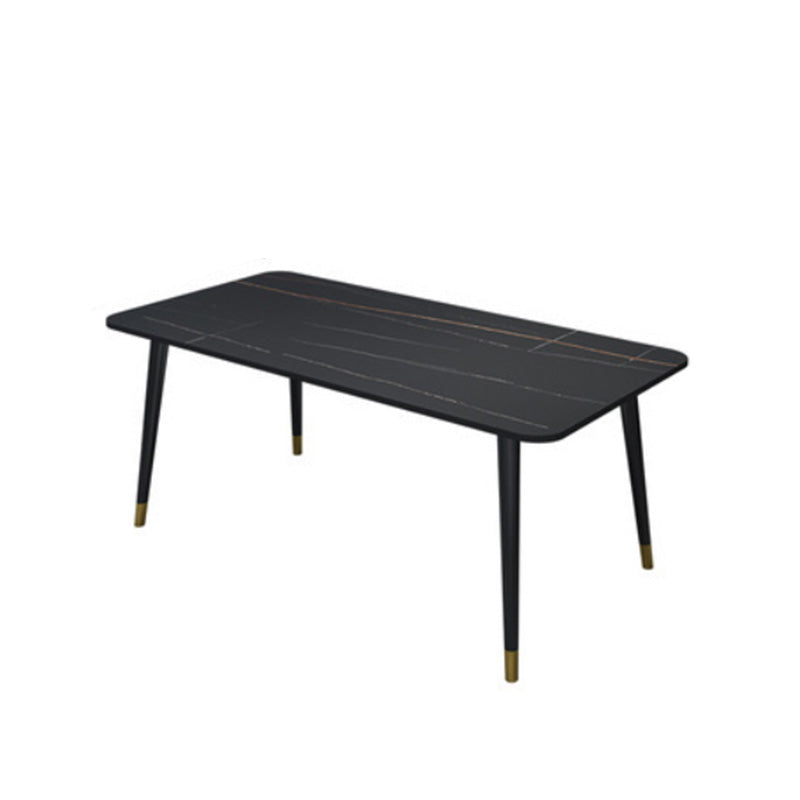 Rectangle Black Base Dining Table Glam Stone Table for Kitchen