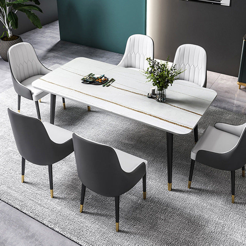 Rectangle Black Base Dining Table Glam Stone Table for Kitchen