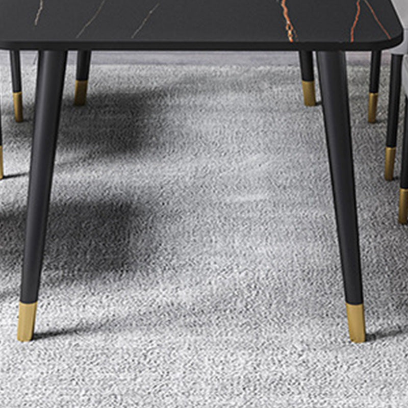 Rectangle Black Base Dining Table Glam Stone Table for Kitchen