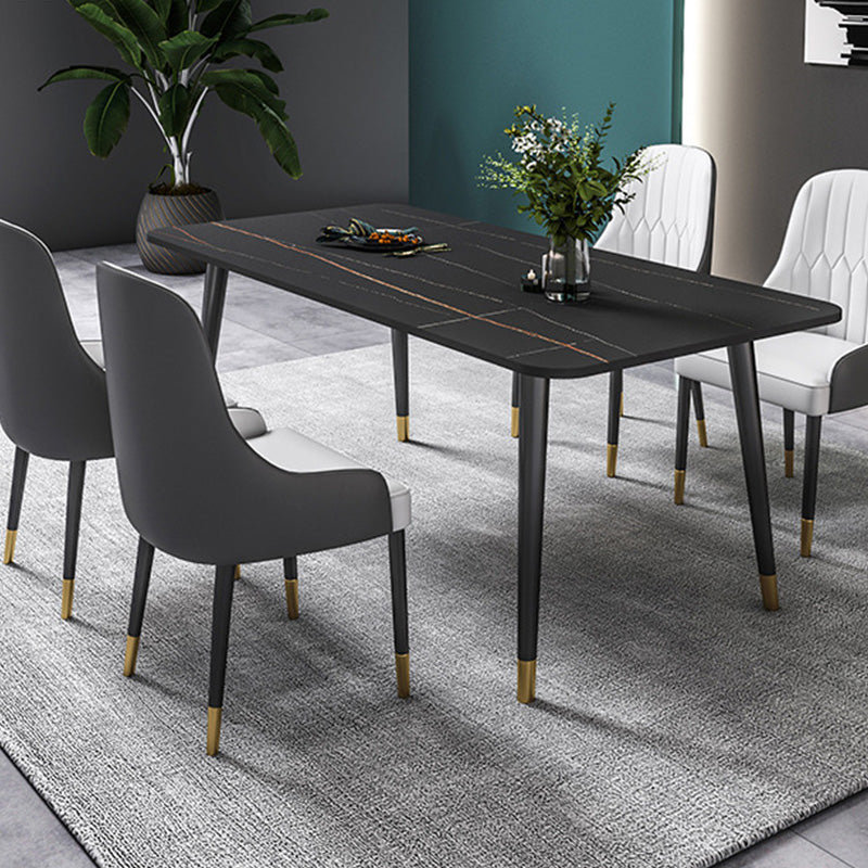 Rectangle Black Base Dining Table Glam Stone Table for Kitchen