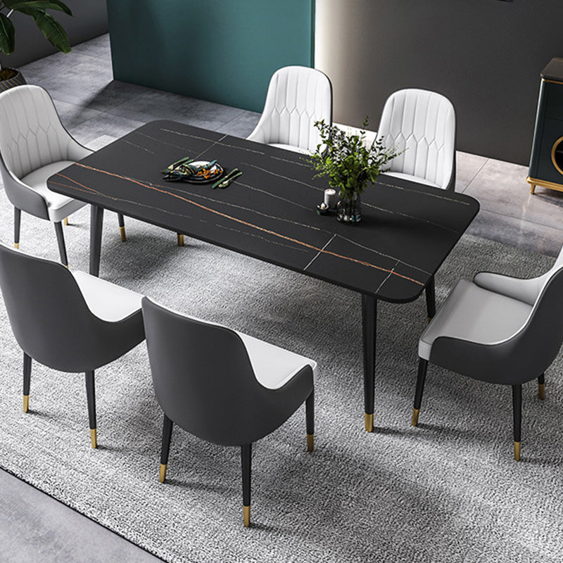 Rectangle Black Base Dining Table Glam Stone Table for Kitchen