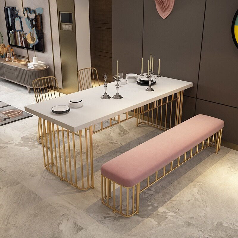 Rectangle Golden Base Dining Table Modern Wood Table for Dining Room