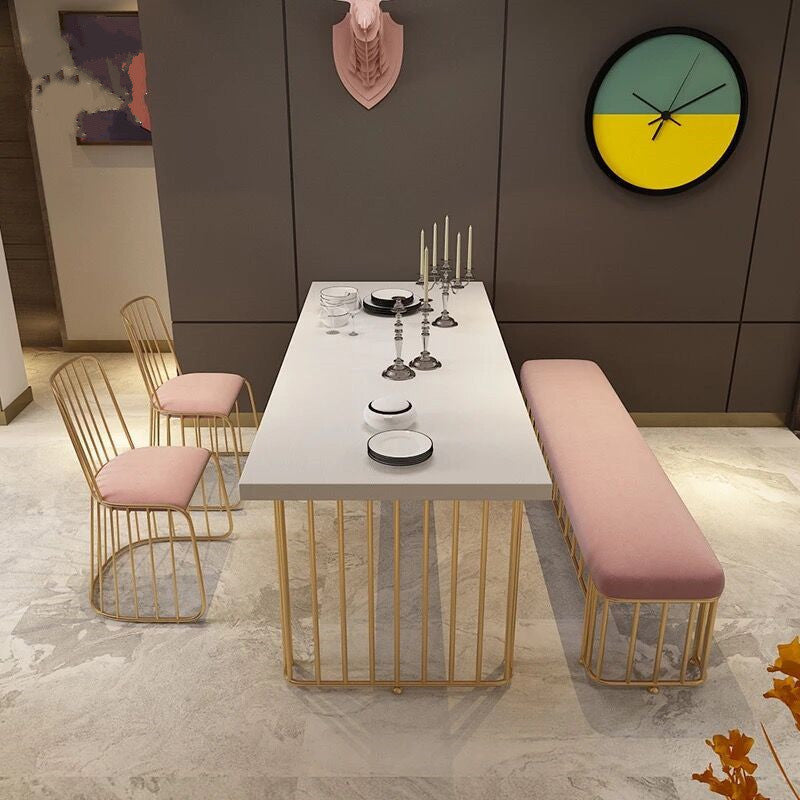 Rectangle Golden Base Dining Table Modern Wood Table for Dining Room
