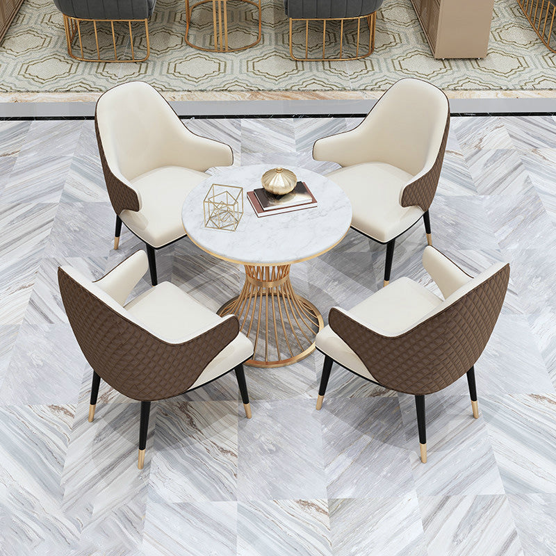Round Golden Base Dining Table Glam Faux Marble Table for Home