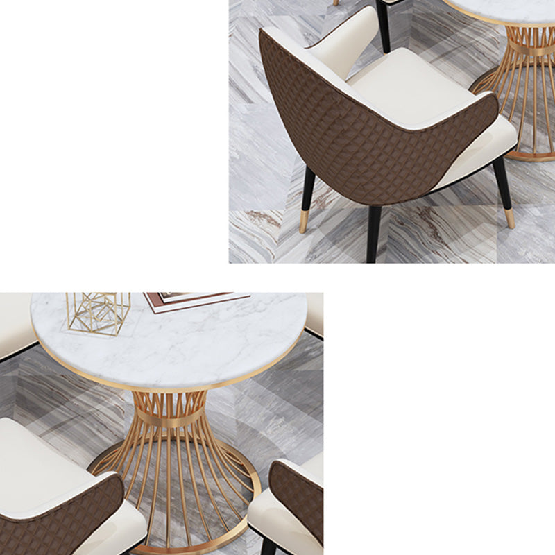 Round Golden Base Dining Table Glam Faux Marble Table for Home
