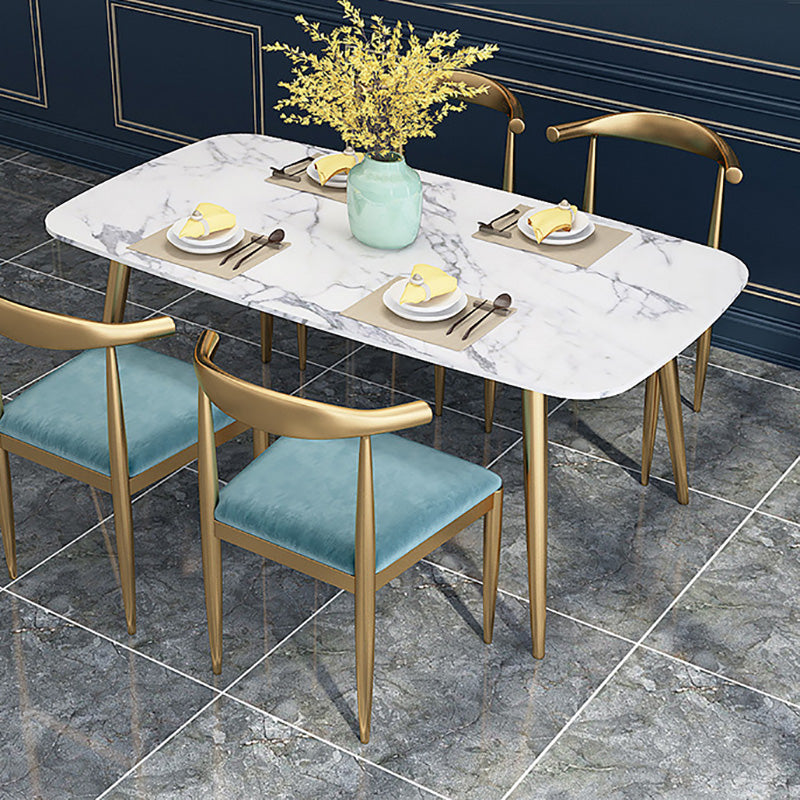 Traditional Luxury Rectangle Dining Table White Faux Marble Top Table for Home