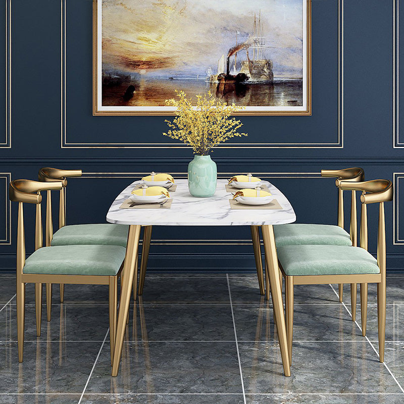 Traditional Luxury Rectangle Dining Table White Faux Marble Top Table for Home