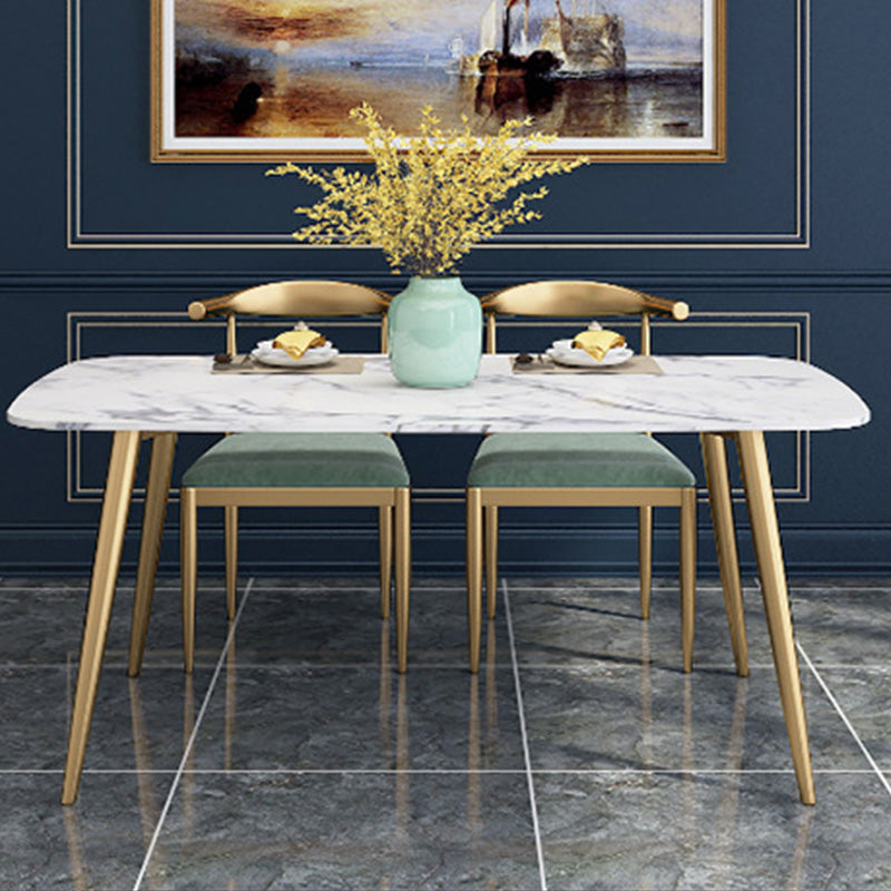 Traditional Luxury Rectangle Dining Table White Faux Marble Top Table for Home