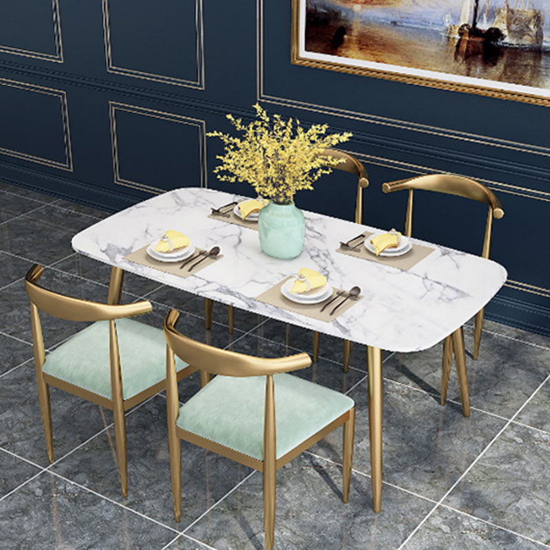Traditional Luxury Rectangle Dining Table White Faux Marble Top Table for Home