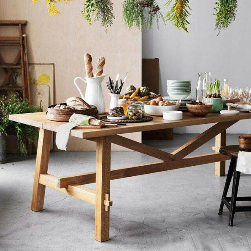 Rectangle Trestle Dining Table Modern Wood Table for Dining Room Kitchen