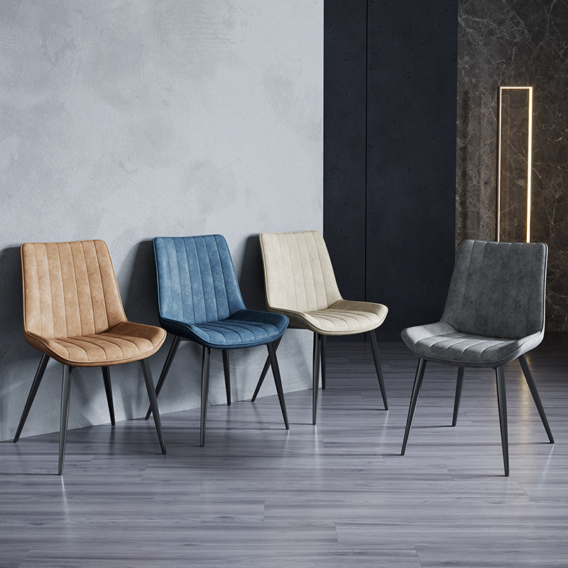 Industrial Style Faux Leather Chair Armless Side Chairs with Metal Legs for Kitchen