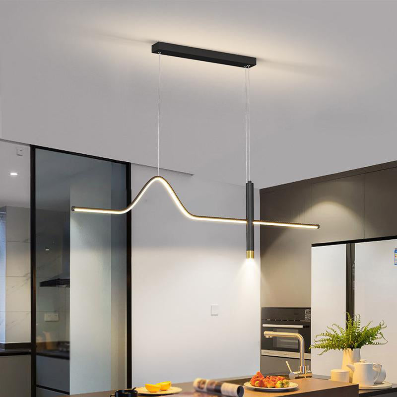Linear Shape Chandelier Lighting Modern Style Metal 2 Lights Island Lamp in Black/White