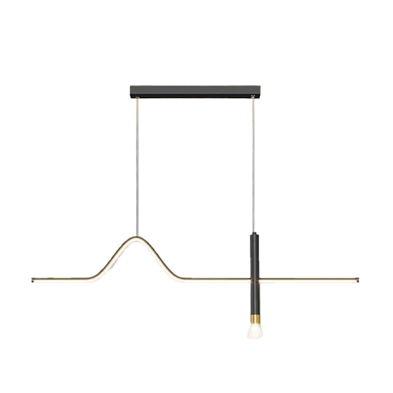 Linear Shape Chandelier Lighting Modern Style Metal 2 Lights Island Lamp in Black/White