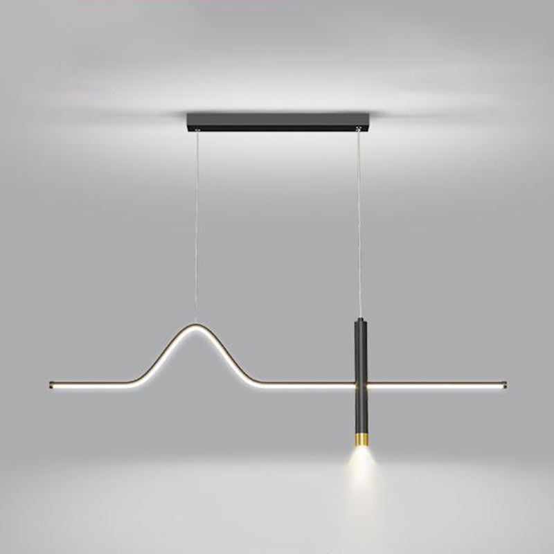 Linear Shape Chandelier Lighting Modern Style Metal 2 Lights Island Lamp in Black/White