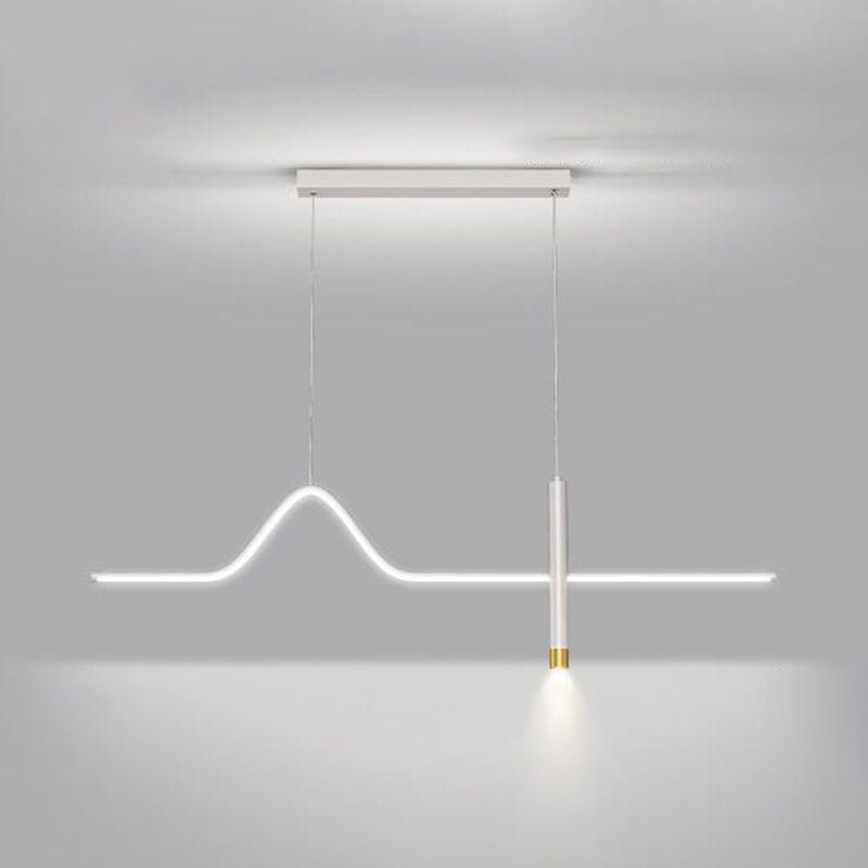 Linear Shape Chandelier Lighting Modern Style Metal 2 Lights Island Lamp in Black/White