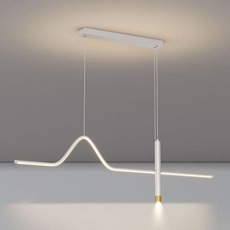 Linear Shape Chandelier Lighting Modern Style Metal 2 Lights Island Lamp in Black/White