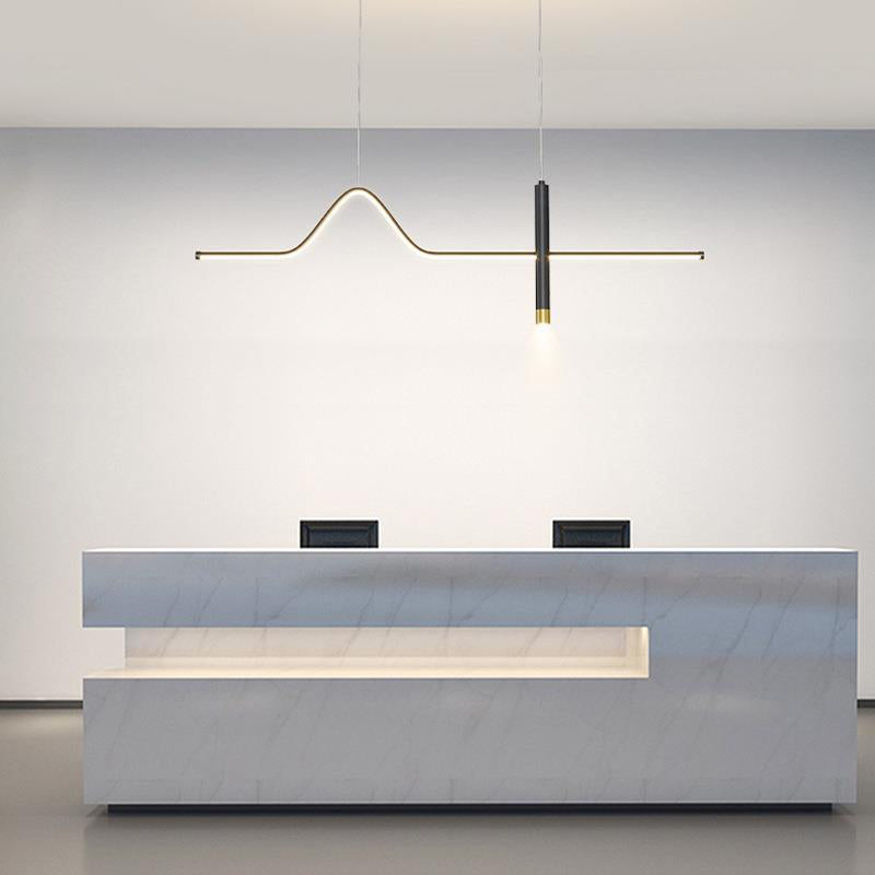 Linear Shape Chandelier Lighting Modern Style Metal 2 Lights Island Lamp in Black/White
