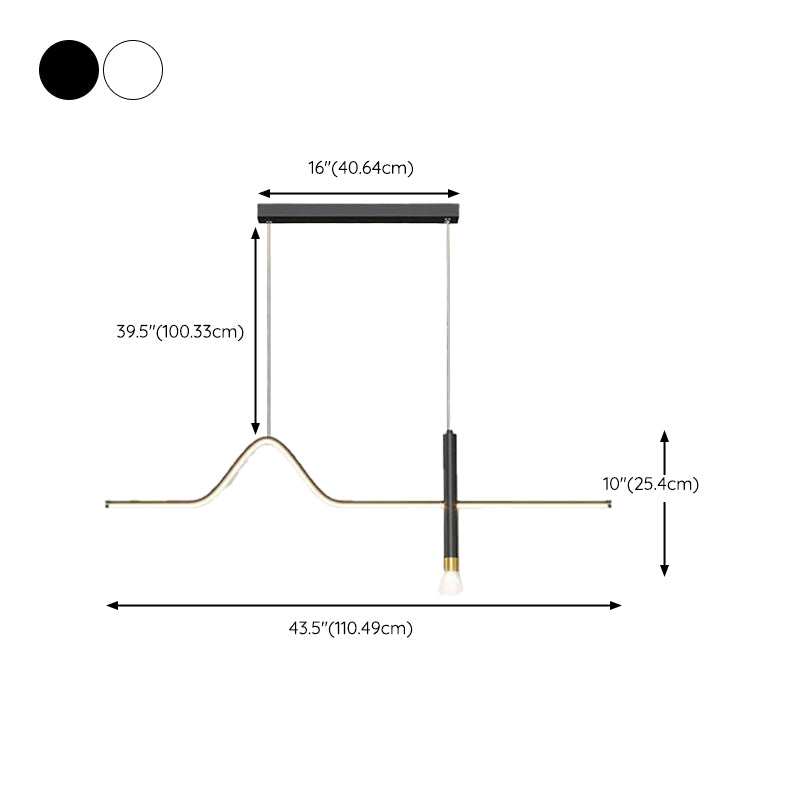 Linear Shape Chandelier Lighting Modern Style Metal 2 Lights Island Lamp in Black/White