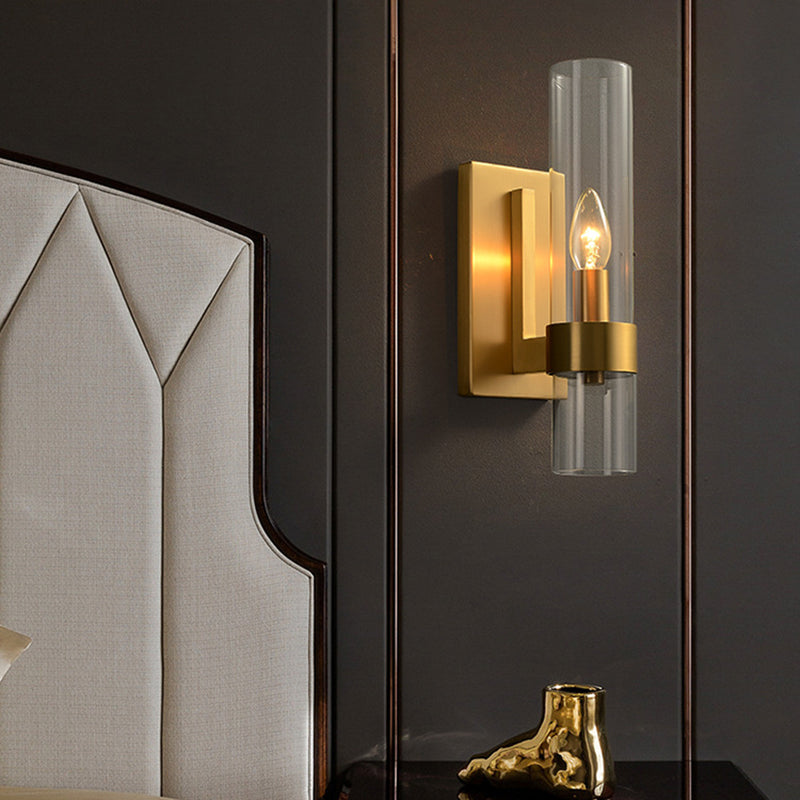 Cylinder Shape Glass Wall Light Industrial Style 1 Light Wall Light Sconce