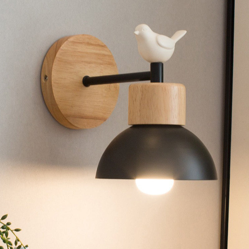 Dome Shape Wood Wall Light Modern Style 1 Light Wall Light Sconce