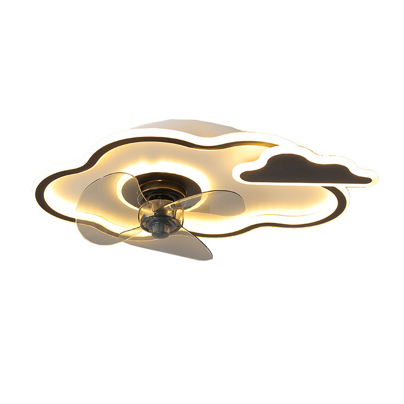 3-Blade Ceiling Fan Children Metallic Black/Golden Fan with Light for Foyer