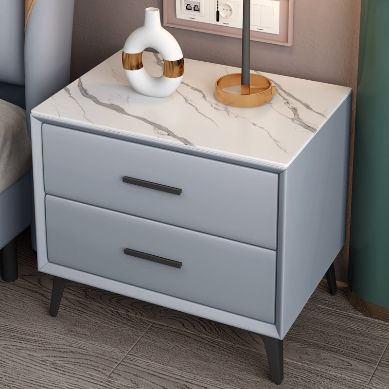 Modern Nightstand Stone Accent Table Nightstand with 2 Drawers