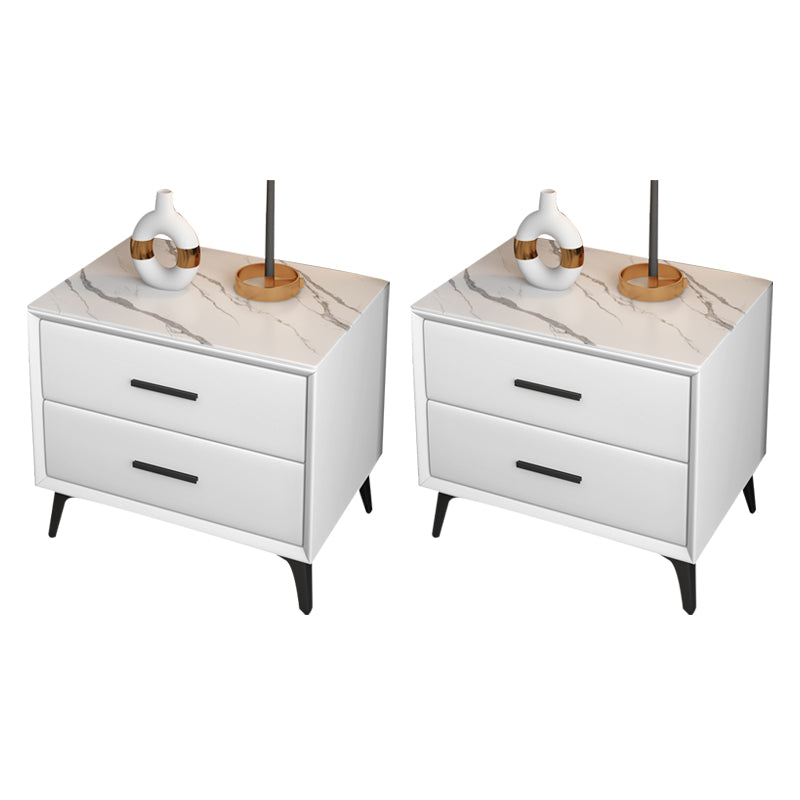 Modern Nightstand Stone Accent Table Nightstand with 2 Drawers