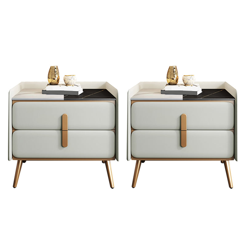 Modern Bedside Cabinet Stone Bed Nightstand with 2 Drawers for Living Room