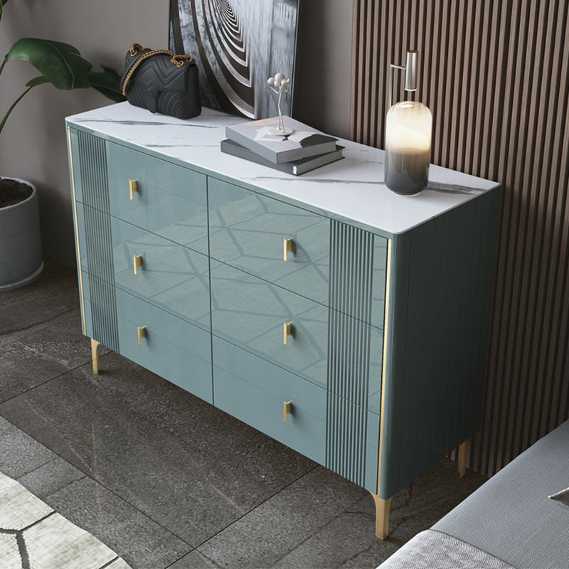 16" W Horizontal Double Dresser Bedroom Slate Top Storage Chest with Drawers