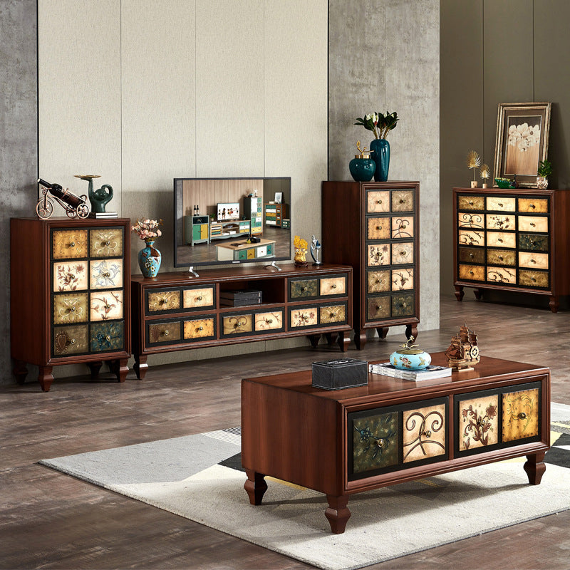 Traditional Bedroom Wooden Storage Chest Horizontal Chest with Drawers