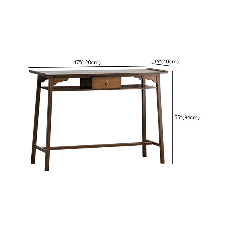 Mid-Century Modern Console Table Dark Brown Solid Wood Rectangle Console Table
