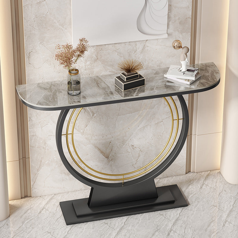 Glam Stone Console Table Half Moon Stain Resistant Accent Table for Hall