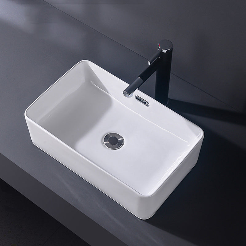 Modern Vessel Bathroom Sink Rectangular Porcelain Basin Sink (Not Include Faucet)