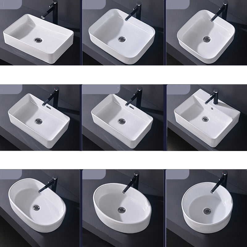Modern Vessel Bathroom Sink Rectangular Porcelain Basin Sink (Not Include Faucet)