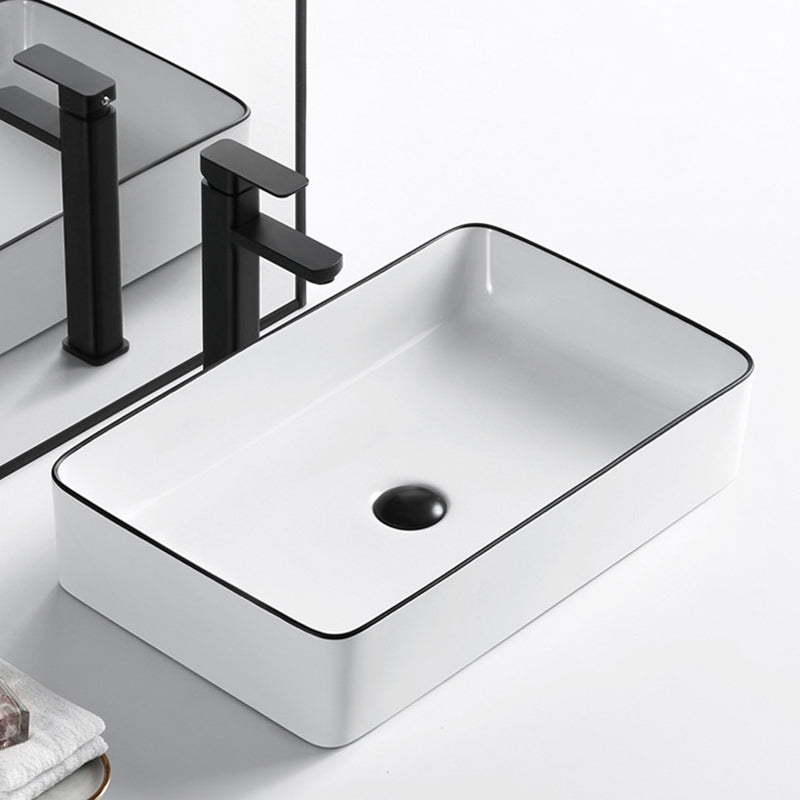 Modern Vessel Bathroom Sink Rectangular Porcelain Drain Assembly and Faucet Wash Stand