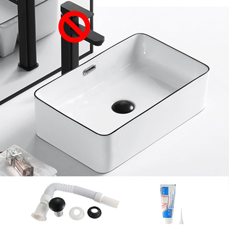 Modern Vessel Bathroom Sink Rectangular Porcelain Drain Assembly and Faucet Wash Stand