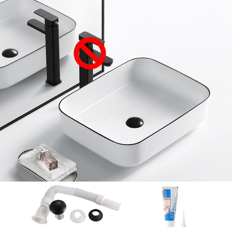 Modern Vessel Bathroom Sink Rectangular Porcelain Drain Assembly and Faucet Wash Stand