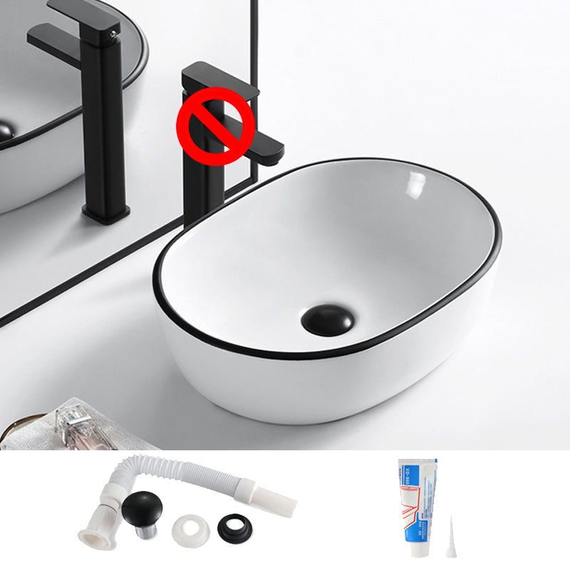 Modern Vessel Bathroom Sink Rectangular Porcelain Drain Assembly and Faucet Wash Stand
