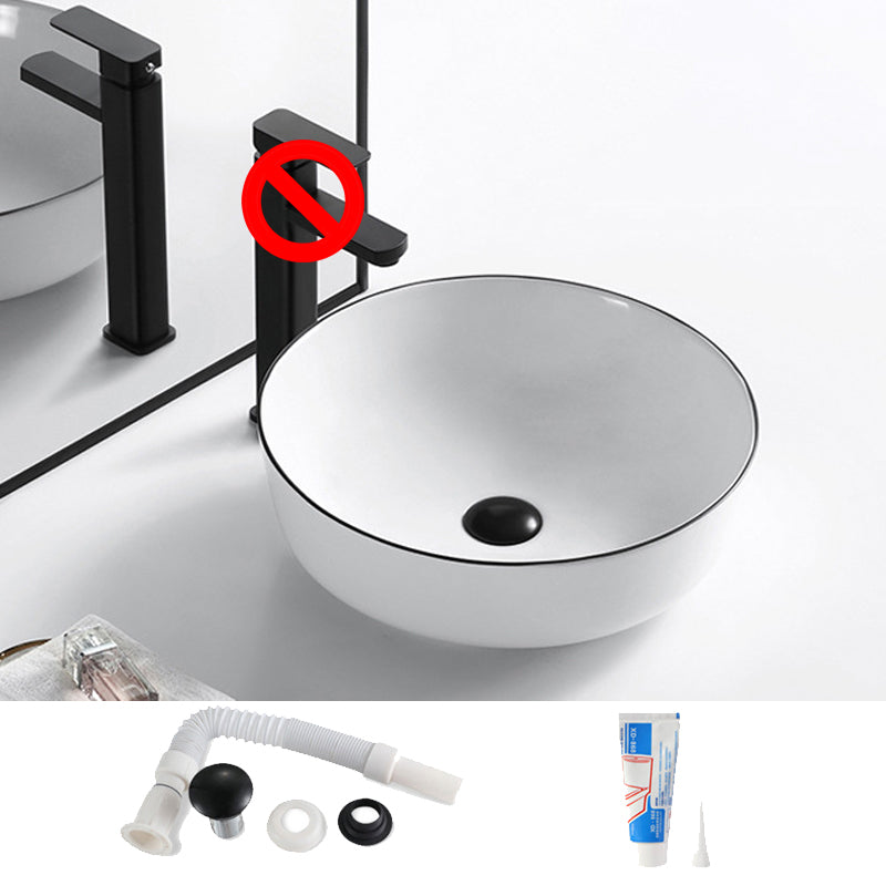 Modern Vessel Bathroom Sink Rectangular Porcelain Drain Assembly and Faucet Wash Stand