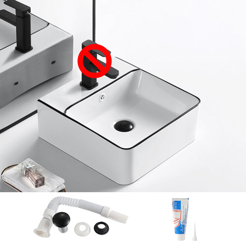 Modern Vessel Bathroom Sink Rectangular Porcelain Drain Assembly and Faucet Wash Stand