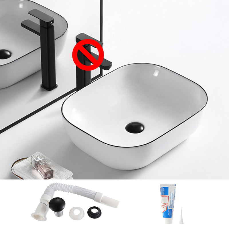 Modern Vessel Bathroom Sink Rectangular Porcelain Drain Assembly and Faucet Wash Stand