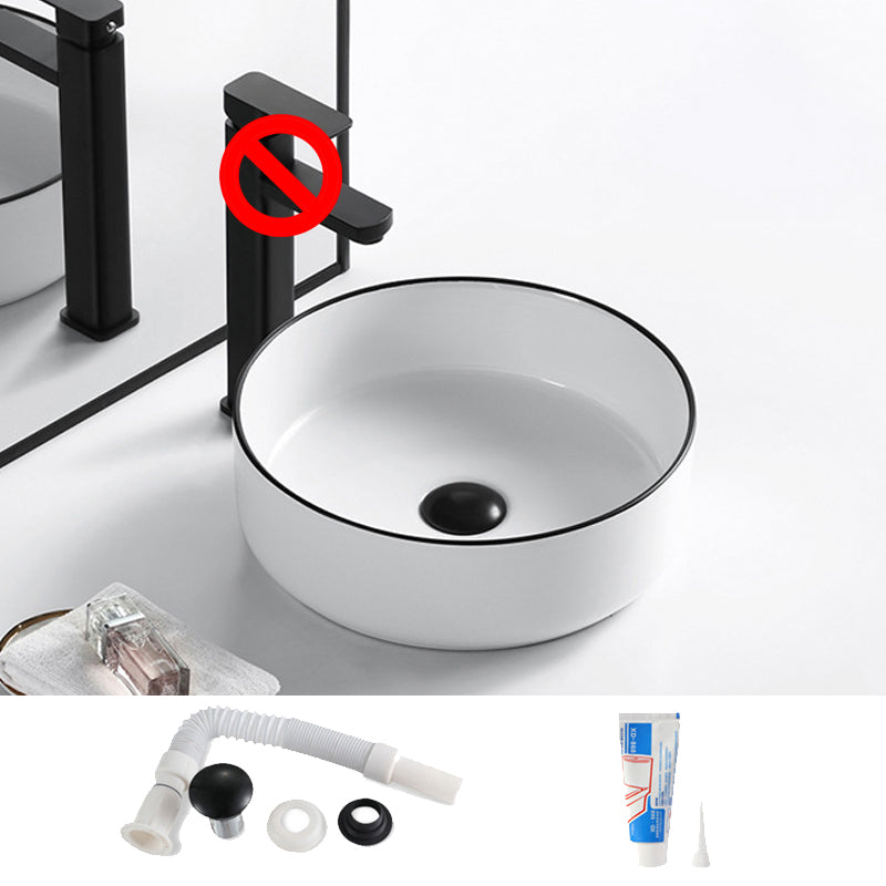 Modern Vessel Bathroom Sink Rectangular Porcelain Drain Assembly and Faucet Wash Stand