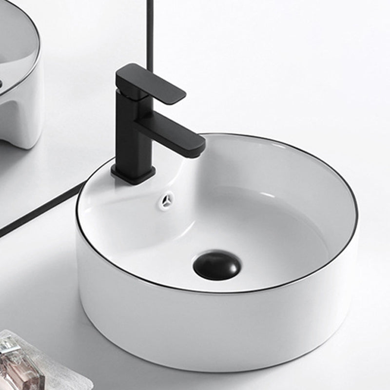 Modern Vessel Bathroom Sink Rectangular Porcelain Drain Assembly and Faucet Wash Stand