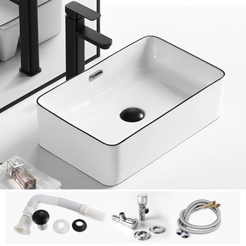 Modern Vessel Bathroom Sink Rectangular Porcelain Drain Assembly and Faucet Wash Stand